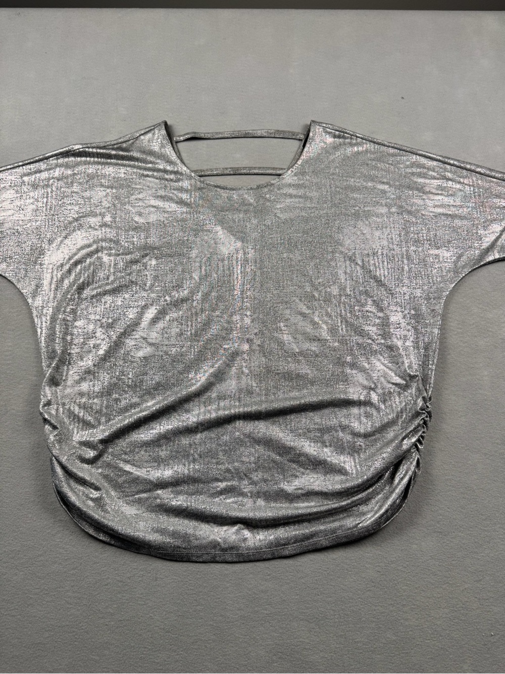 Lane Bryant Womens 18/20 Illusion Collection Metallic Silver Top Batwing Dolman